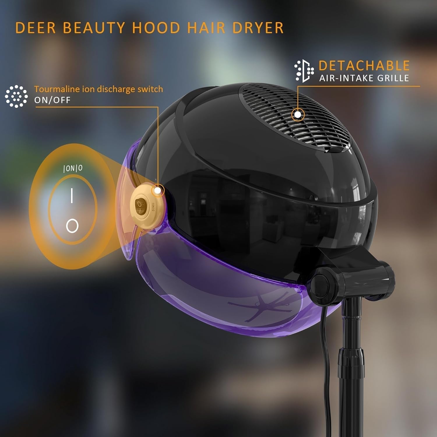 Professional Standing Hair Dryer - 1875W Floor Standing Hooded Dryer Hair Bonnet with Ionic Generator for Professional Salon Station Spa Home Use Hair Drying Treatment Adds Shine Volume (Purple)