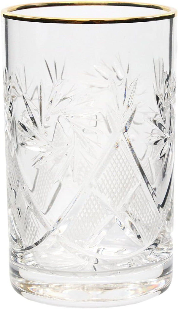 GIFTS PLAZA Set of 1 Vintage Russian Crystal Tea Glass for Metal Holder 'Podstakannik', 24K Gold Rim, Old-Fashioned Glassware