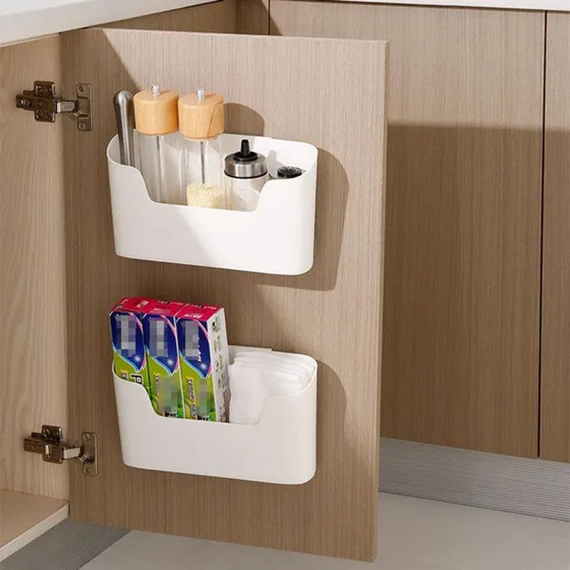 Kitchen Cabinet Door Storage Box Wall-mounted Under Sink Storage Shelf  Adhesive Storage Rack Shelf Bathroom Organizer