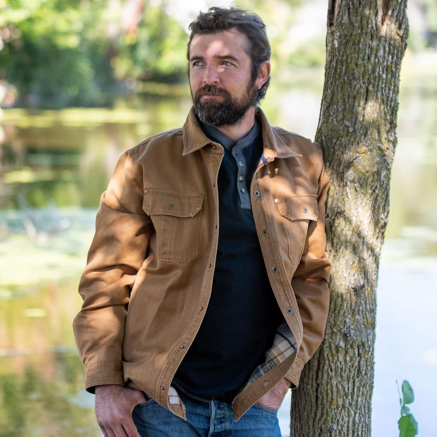 Journeyman Shirt Jacket Flannel Lined Shacket for Men Water-Resistant Coat Rugged Fall Clothing