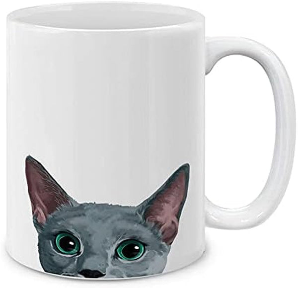 Russian Blue Cat Ceramic Coffee Mug Tea Cup, 11 OZ