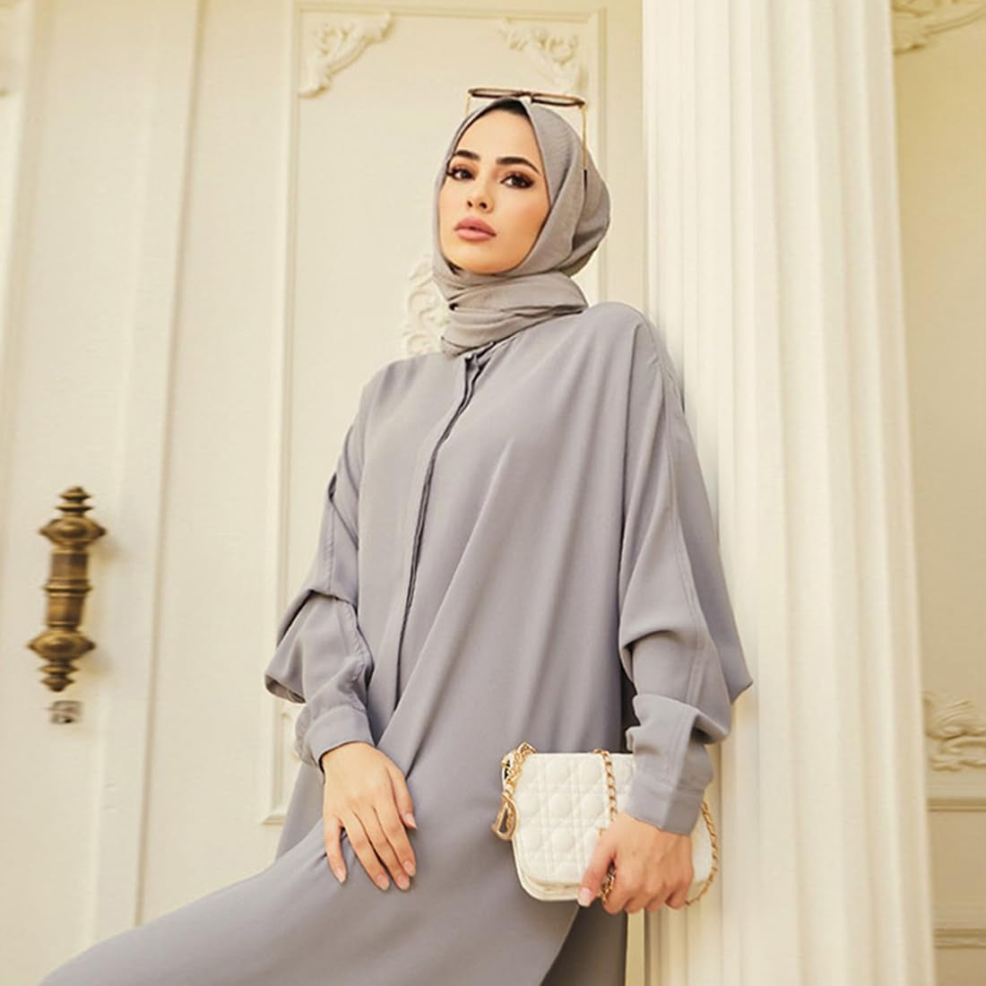 Muslim Dresses for Women Abaya Button down Henley Shirt Prayer Dress