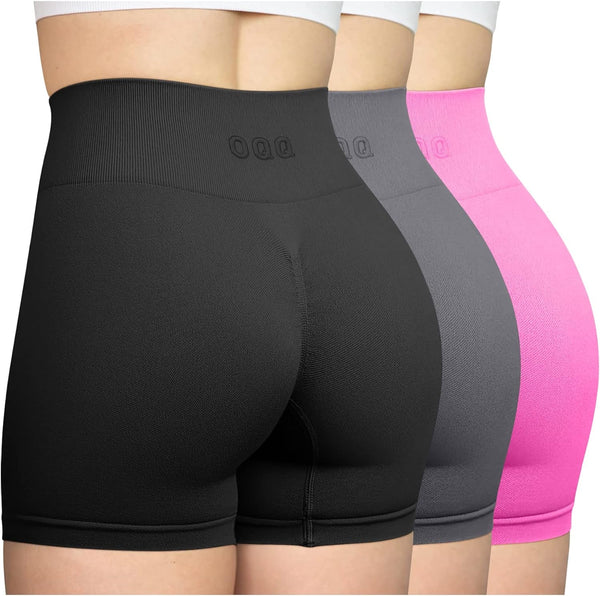 Women'S 3 Piece Workout Seamless High Waist Butt Liftings Exercise Athletic Shorts, Black Grey Rose, Small