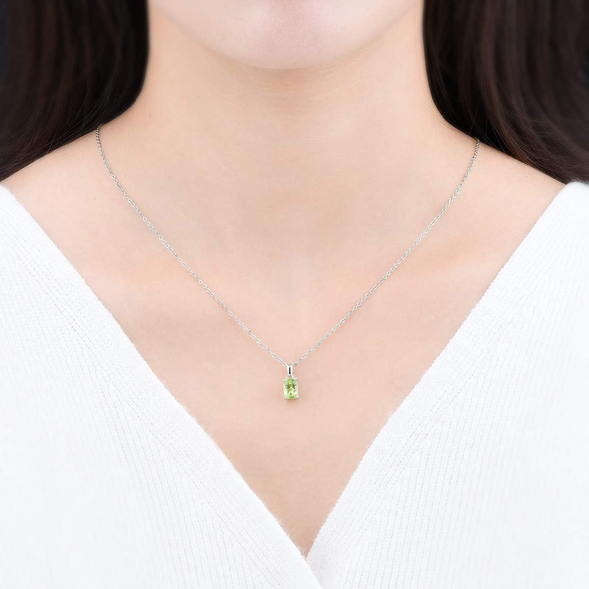 Women Pendant Necklace Sterling Silver Solid 925 Setting Cushion Cut 7X5Mm Natural Gemstone Birthstone Pendants Rhodium Plated Classic Fine Jewelry for Her