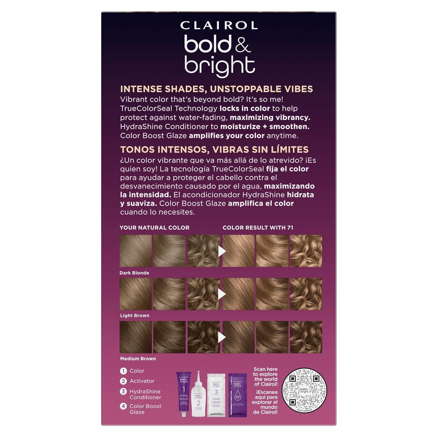 Bold & Bright Permanent Hair Dye, 71 Caramel Bronde Hair Color, Pack of 1