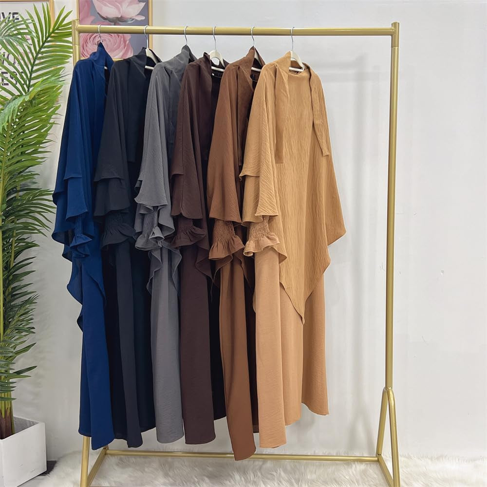 Women Prayer Dress Muslim Ramadan Garment Abaya Dubai Islam Jilbeb 2 Piece Set Layered Khimar Scarf Hijab and Long Dress