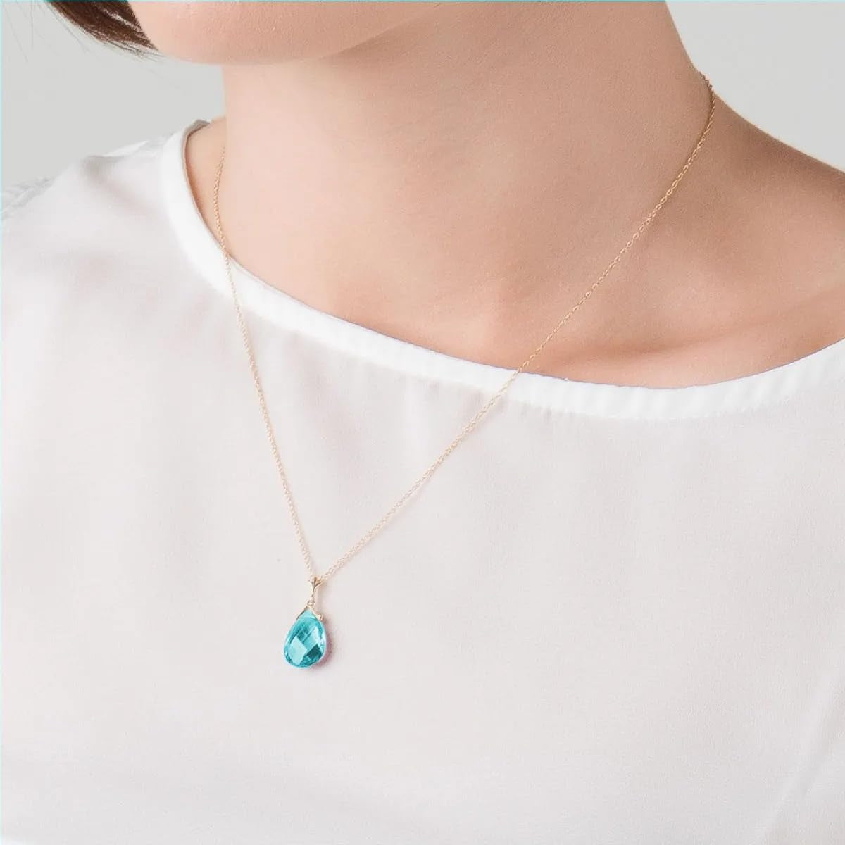 Natural Blue Topaz Drop Pendant Necklace, 5.10 Carat Ctw, 9K Solid Gold, 15 X 10 Mm Pear Shape Flat Briolette Cut