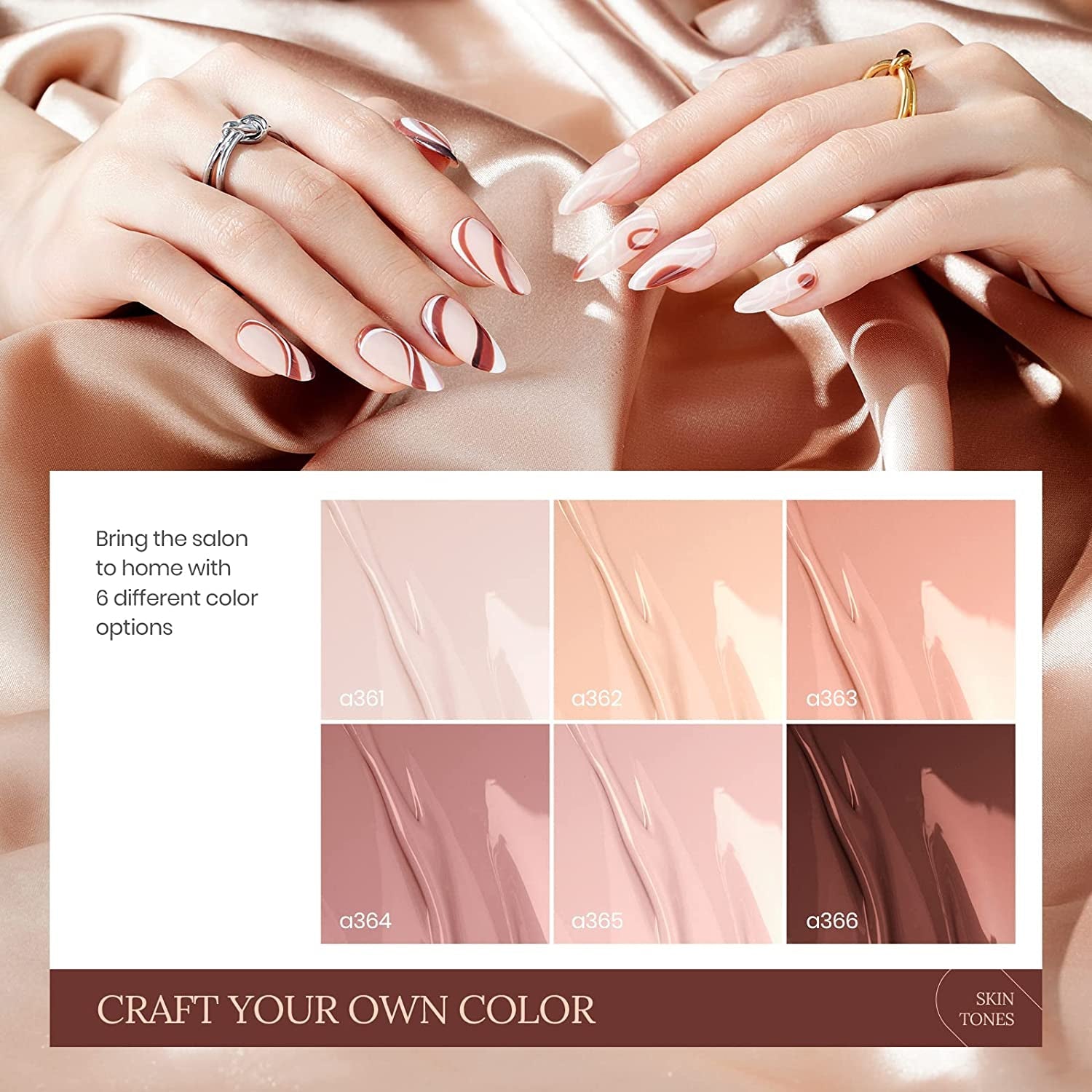 Nail Set 6 Colors Skin Tones Collection Nude Pink Gel Nail Polish Brown Neutral Soak off Uv Led Lamp Needed Manicure Diy Home