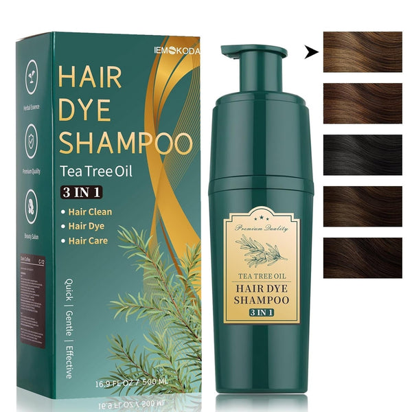 Light Brown Herbal Hair Color with Tea Tree Oil for Women & Men - 3-In-1 Instant Grey Hair Dye, Natural Plant Bubble Shampoo for All Hair Types