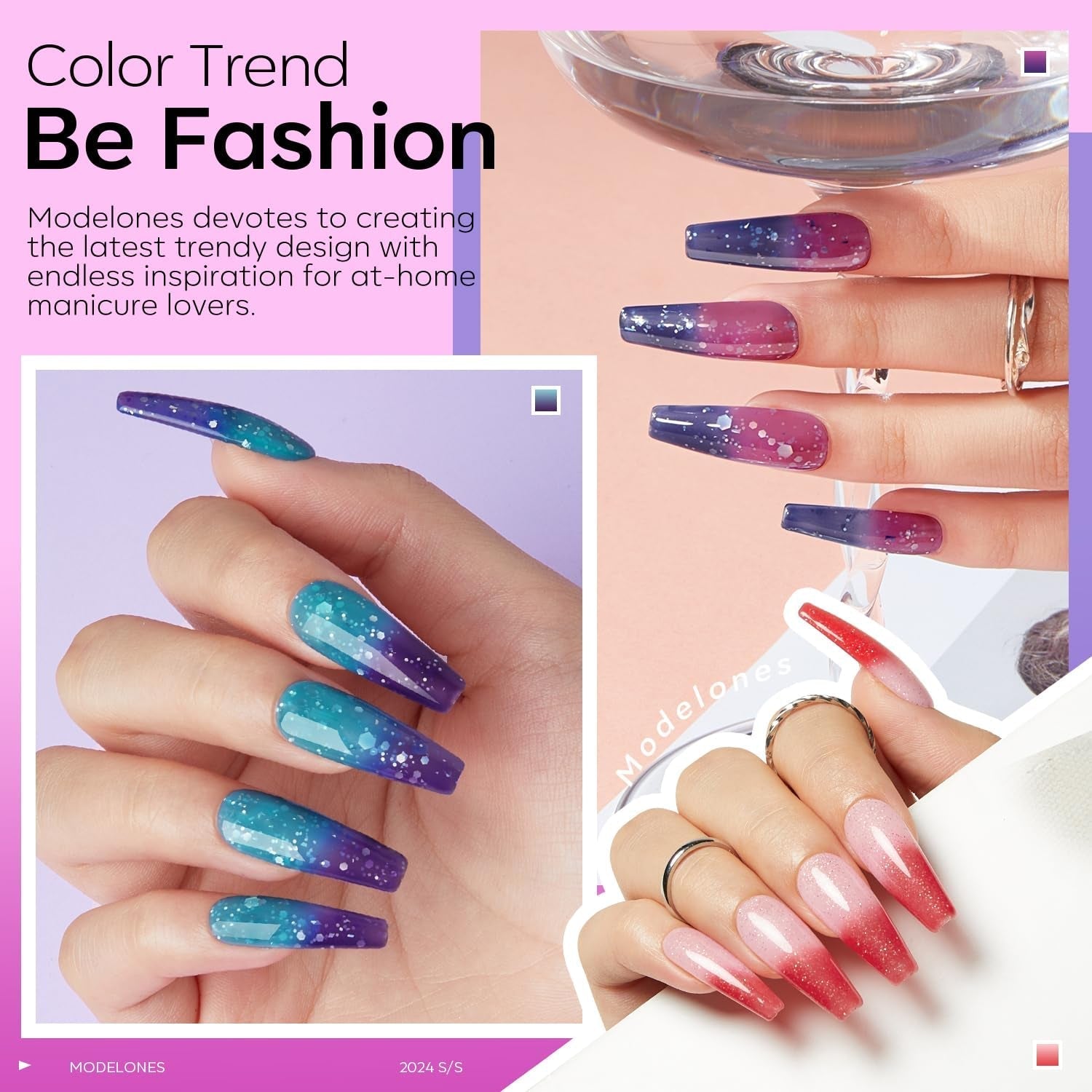 Color Changing Gel Nail Polish Set, 6 Colors Red Pink Glitter Blue Purple Mood Temperature Change Nail Polish Gel Set Soak off Nail Art Gel DIY Salon Manicure Gift