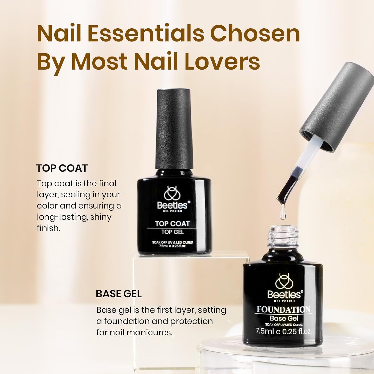 Beetles Nude Gel Nail Polish Kit with UV LED Light & Base Gel Top Coat Starter Kit, Soak off Nude Brown Fall Winter UV Gel Polish Set for DIY Home Manicure Gel Nail Design