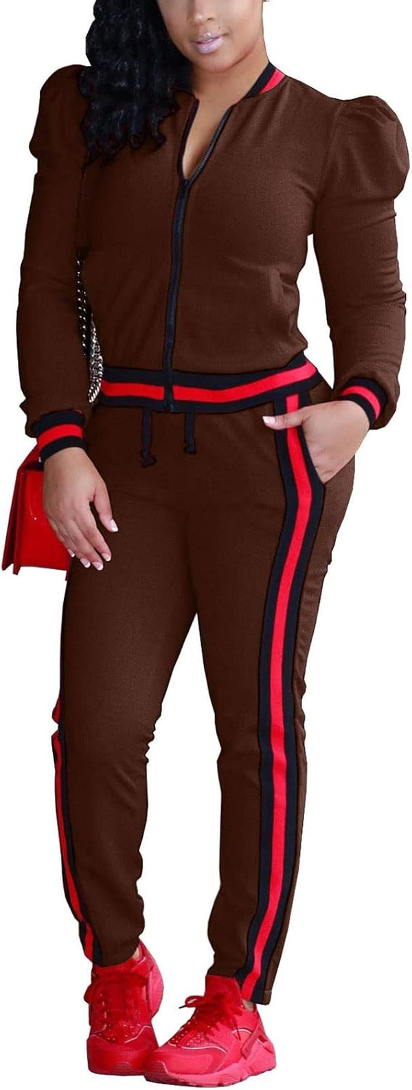 Women'S 2 Pieces Outfits Long Sleeve Zipper Jacket and Pants Set Tracksuits