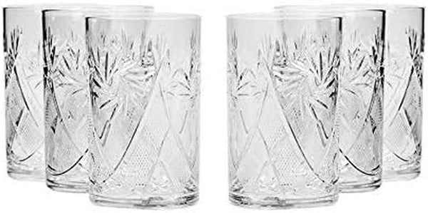 Set of 6, 8-Oz Hand Made Vintage Russian Crystal Tea Beverage Glasses for Podstakannik, Old-Fashioned Glassware