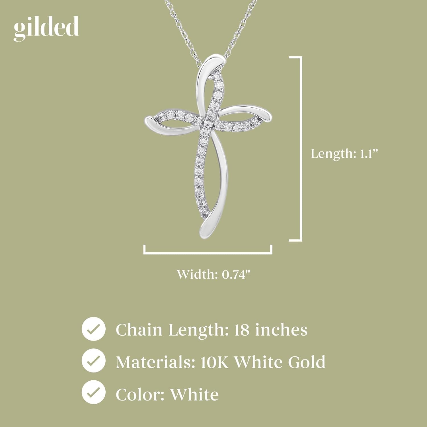10K White Gold Necklace for Women with Natural Round-Cut Diamond and Swirl Cross Pendant-Necklace, 18" Rope Chain, 925 Sterling Silver Necklace and 18" Cable Chain, 1/4 Carat Total Weight Diamonds & Elegant Gift Box Included