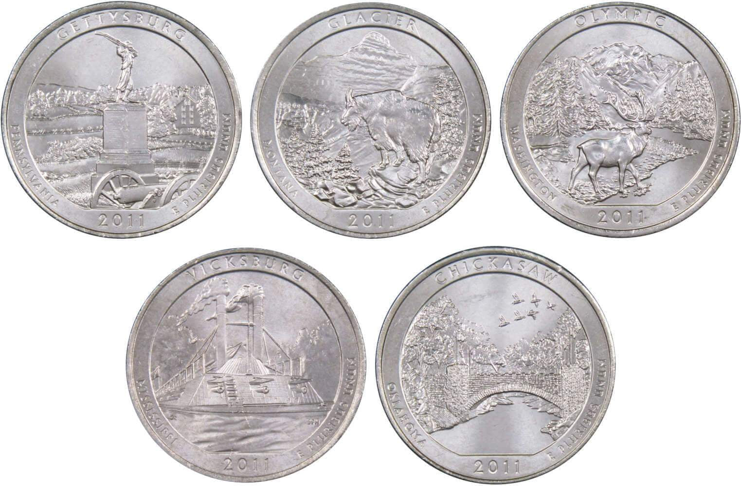 2011 P National Park Quarter 5 Coin Set Uncirculated Mint State 25C Collectible Master Coins