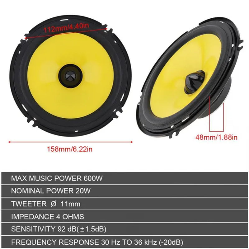 2Pcs 6 Inch 600W Full Range Frequency Car Audio Speaker Modified Heavy Mid-Bass Ultra-Thin Speaker Non-Destructive Installation