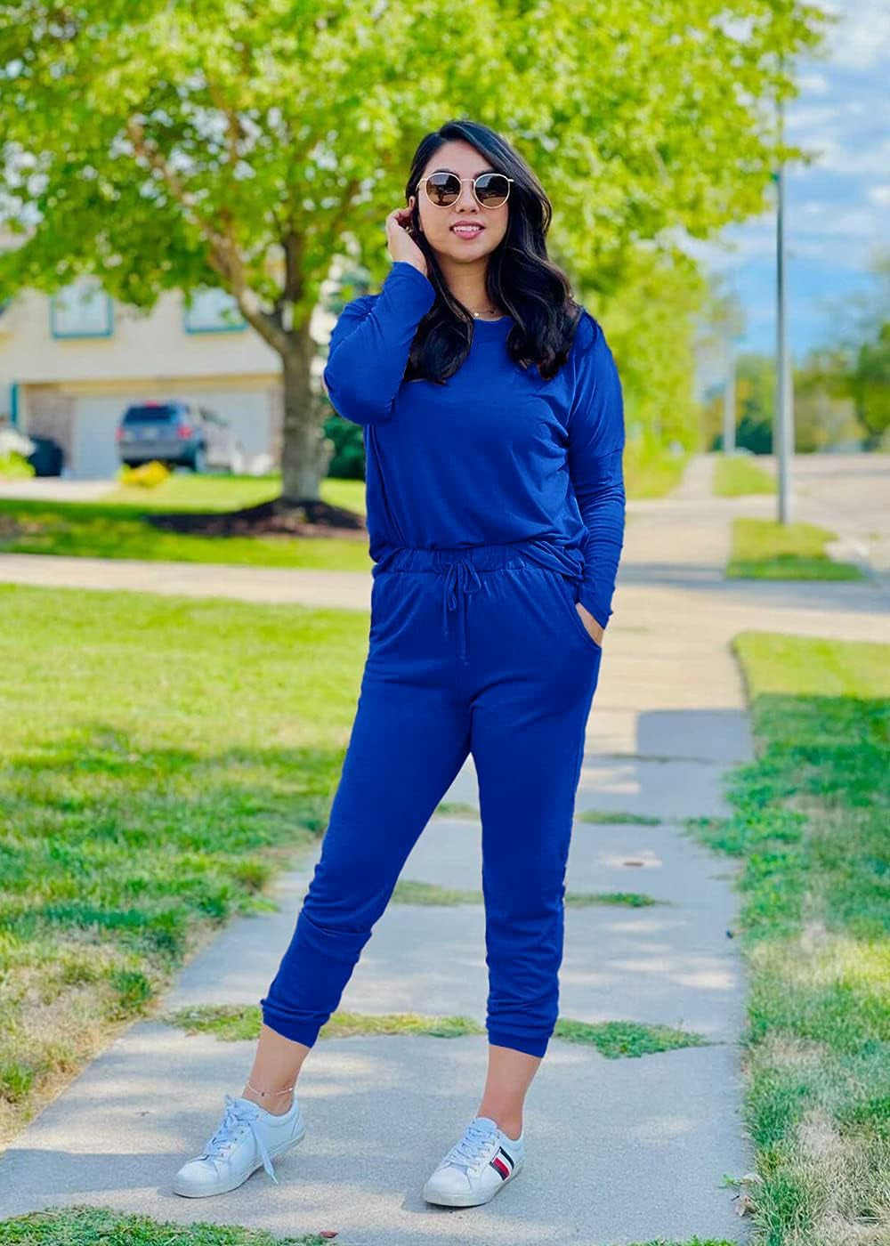 Women'S Fall 2 Piece Lounge Outfit Long Sleeve Crewneck Pullover Tops High Waisted Pants Set Tracksuit
