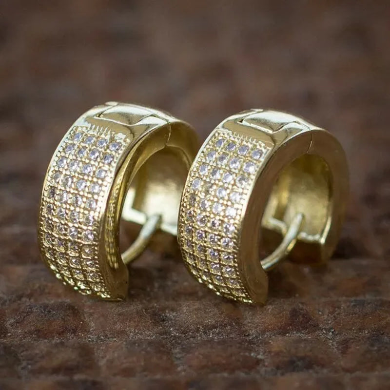 1 Pair Punk Men Women 925 Silver Small Hoop Earrings with Crystal Diamond Gold Color Round Huggie Stud Earrings Jewelry