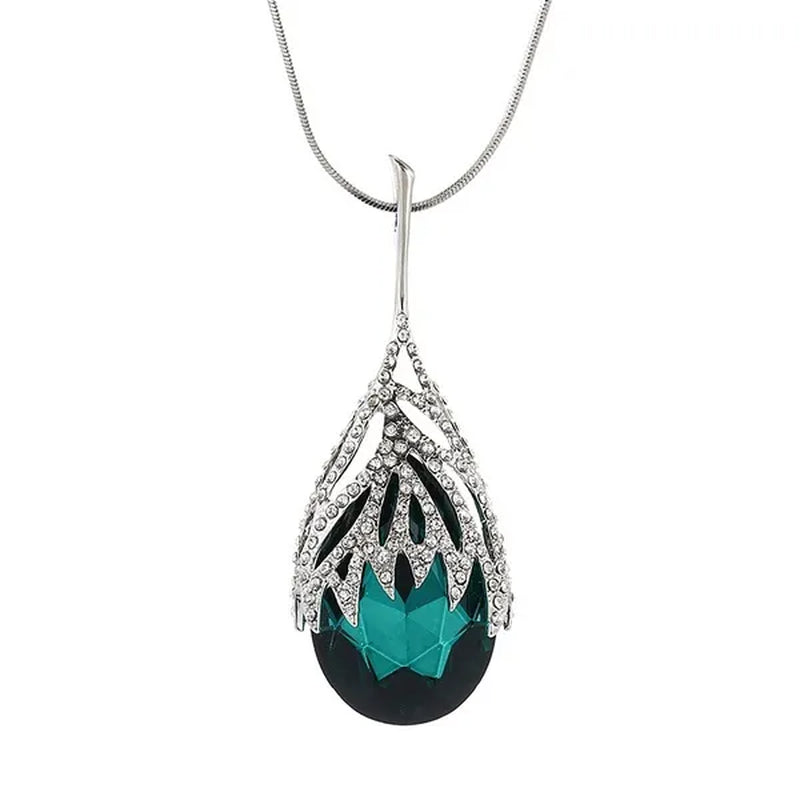 Fashion Crystal Diamond Water Dripping Sweater Chain Women's Geometric Long Necklace
