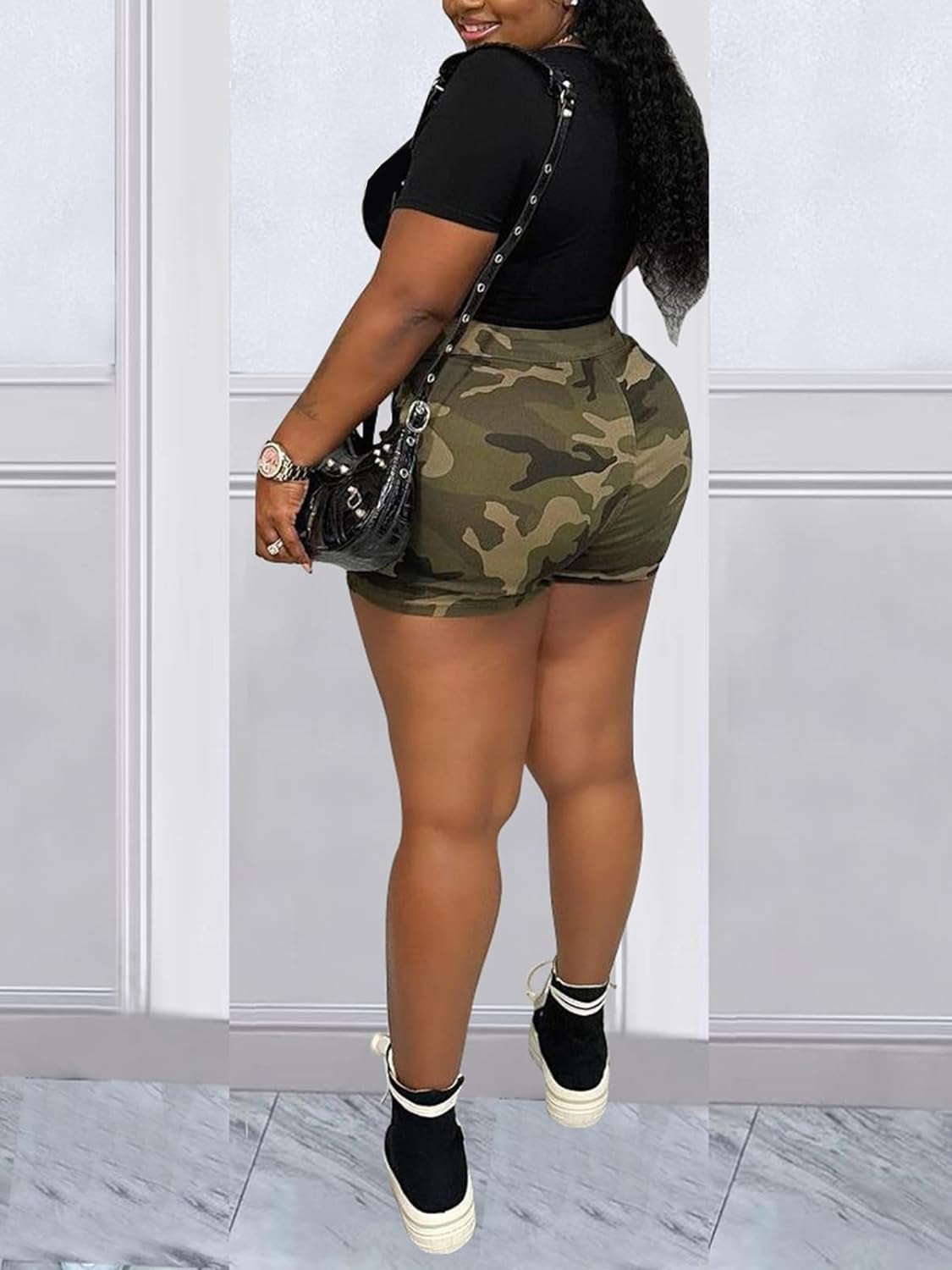 Women Camo Shorts Slim Fit Camouflage Cargo Shorts Casual Army Fatigue Shorts with Pockets