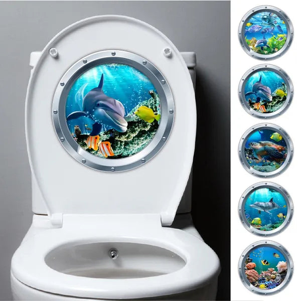 1PC HD 3D Wall Stickers Turtle Ocean Animals Decals Vinyl Decal Sticker Toilet Bathroom Room Decoration Accessory