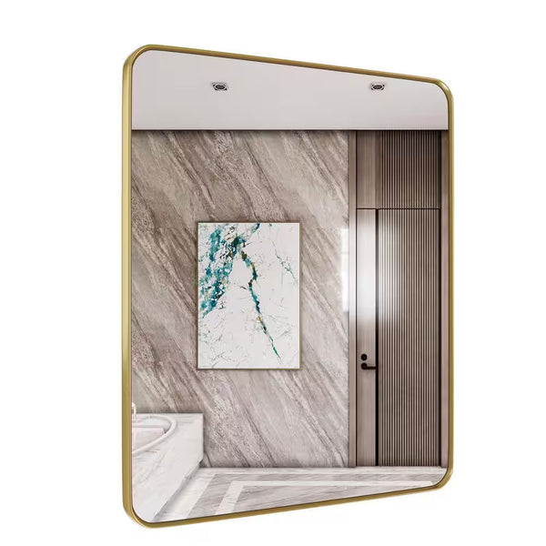 30 In. W X 36 In. H Rectangular Aluminum Framed Wall Mount Bathroom Vanity Mirror in Gold