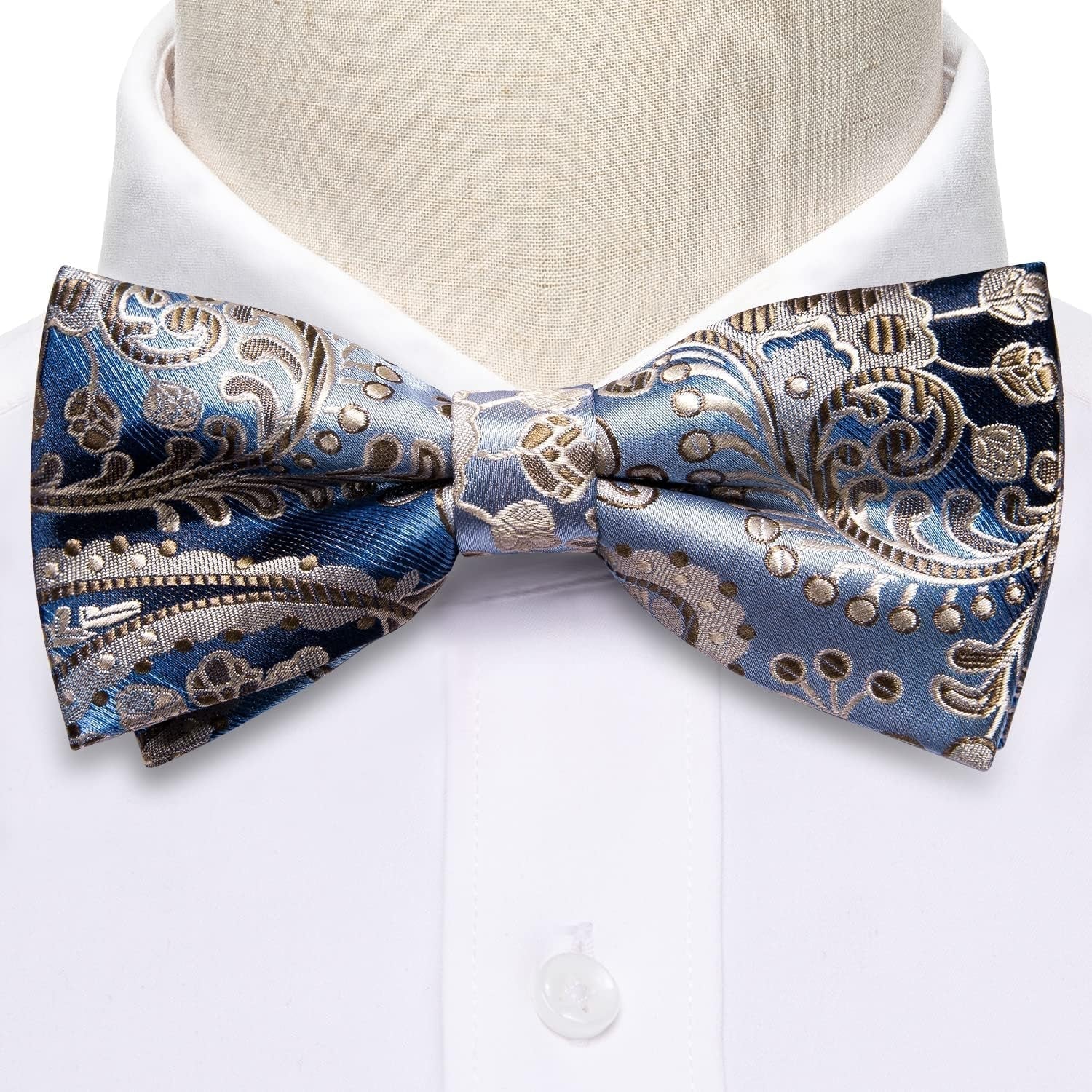 Paisley Striped Bow Tie for Men Silk Pre-Tied Bowtie Pocket Square Cufflinks Set Formal Wedding Party Prom