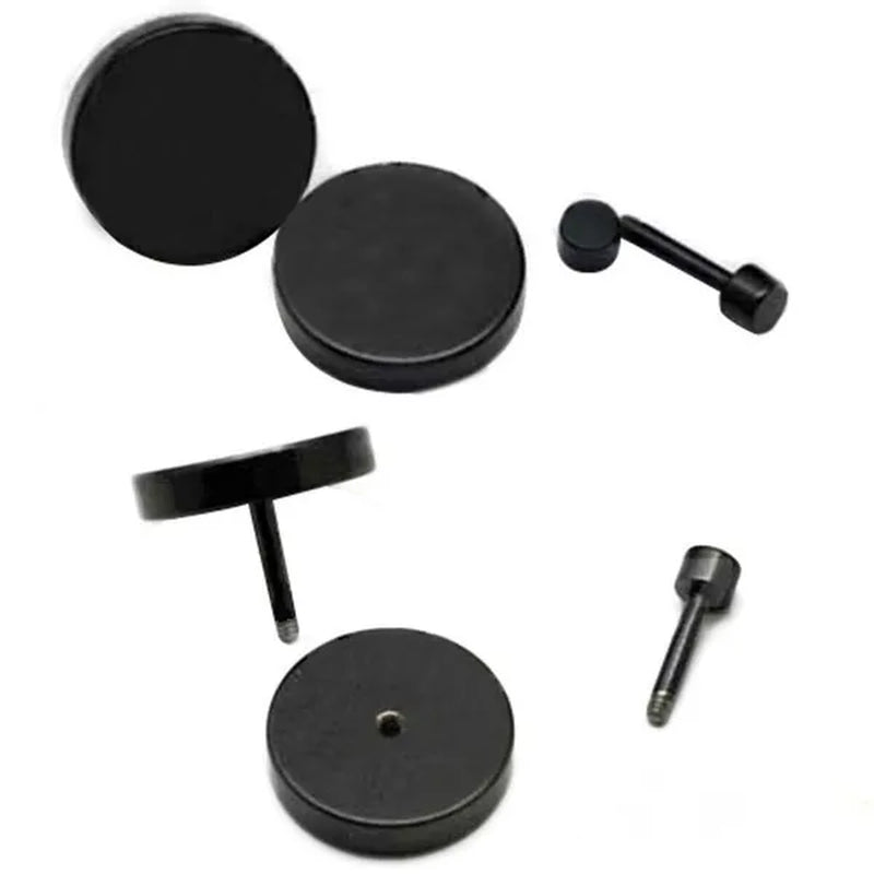 Punk Style Black Silver Stud Earrings Unisex Man Woman Earrings round Barbell Ear Stud Fashion Ear Piercing Jewelry Fake Plug 1 Pair