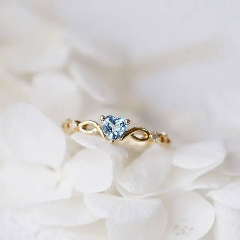 Women Dainty 18K Gold Plated Iceblue Heart Shaped Sapphire Diamond Gemstone Ring