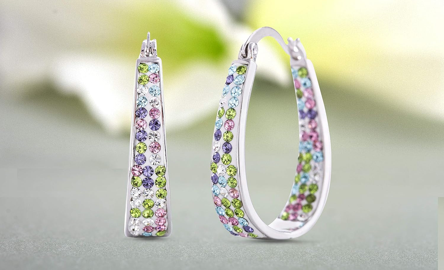 Oval inside outside Hoop Earrings for Women Faceted Sparkle Crystals