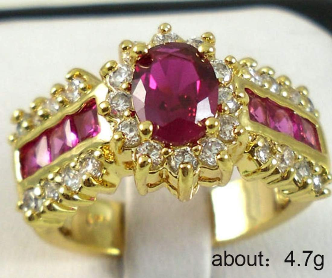 Fashion Women 14K Yellow Gold Filled Ruby Ring Engagement Bridal Jewelry Size 6-10