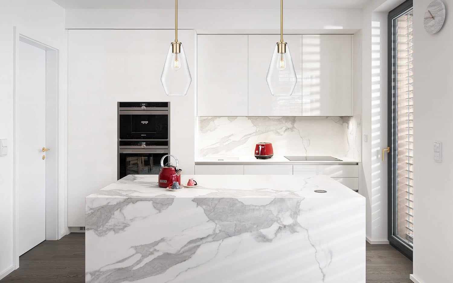 Brass Pendant Lights Ktichen Island, Modern Farmhouse Dining Room Light Fixtures over Table Brushed Brass Glass Kitchen Hanging Lights for Bedroom,Bar,Sink XB-P1228-BS
