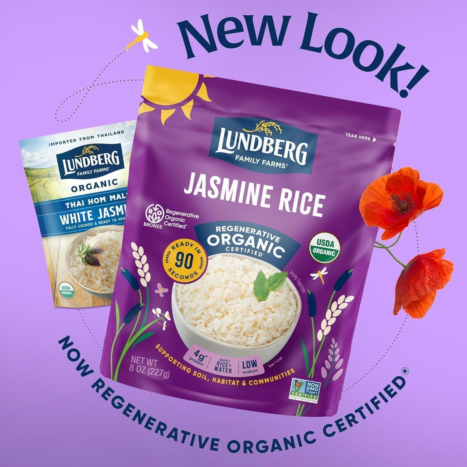 Jasmine Rice, Long Grain White Rice - Non-Sticky, Fluffy Aromatic Rice, Sustainably Grown in California, Regenerative Organic Certified, 8 Oz