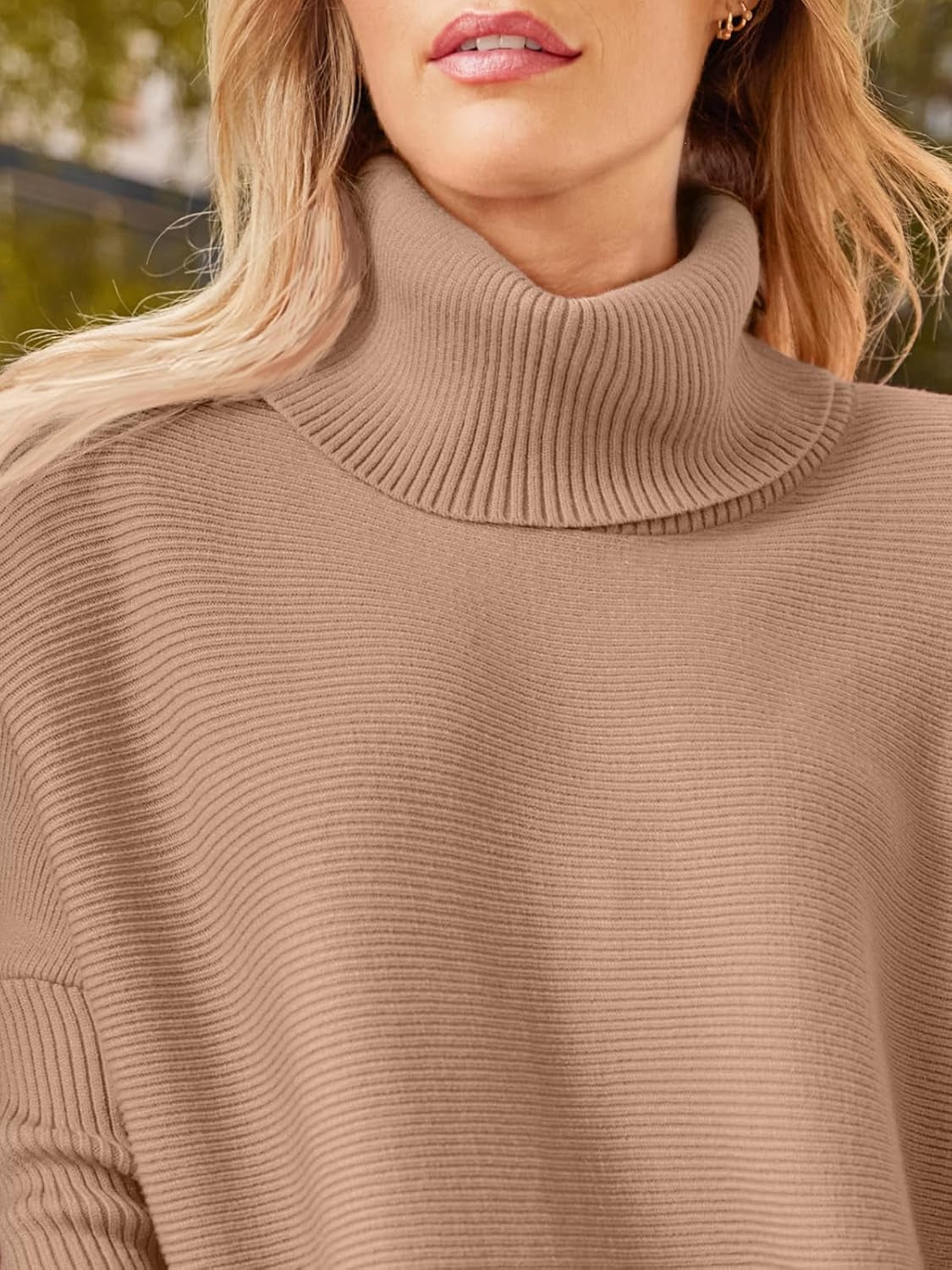 Women'S Turtleneck Oversized Sweaters Long Batwing Sleeve Spilt Hem Tunic Pullover Knit Tops