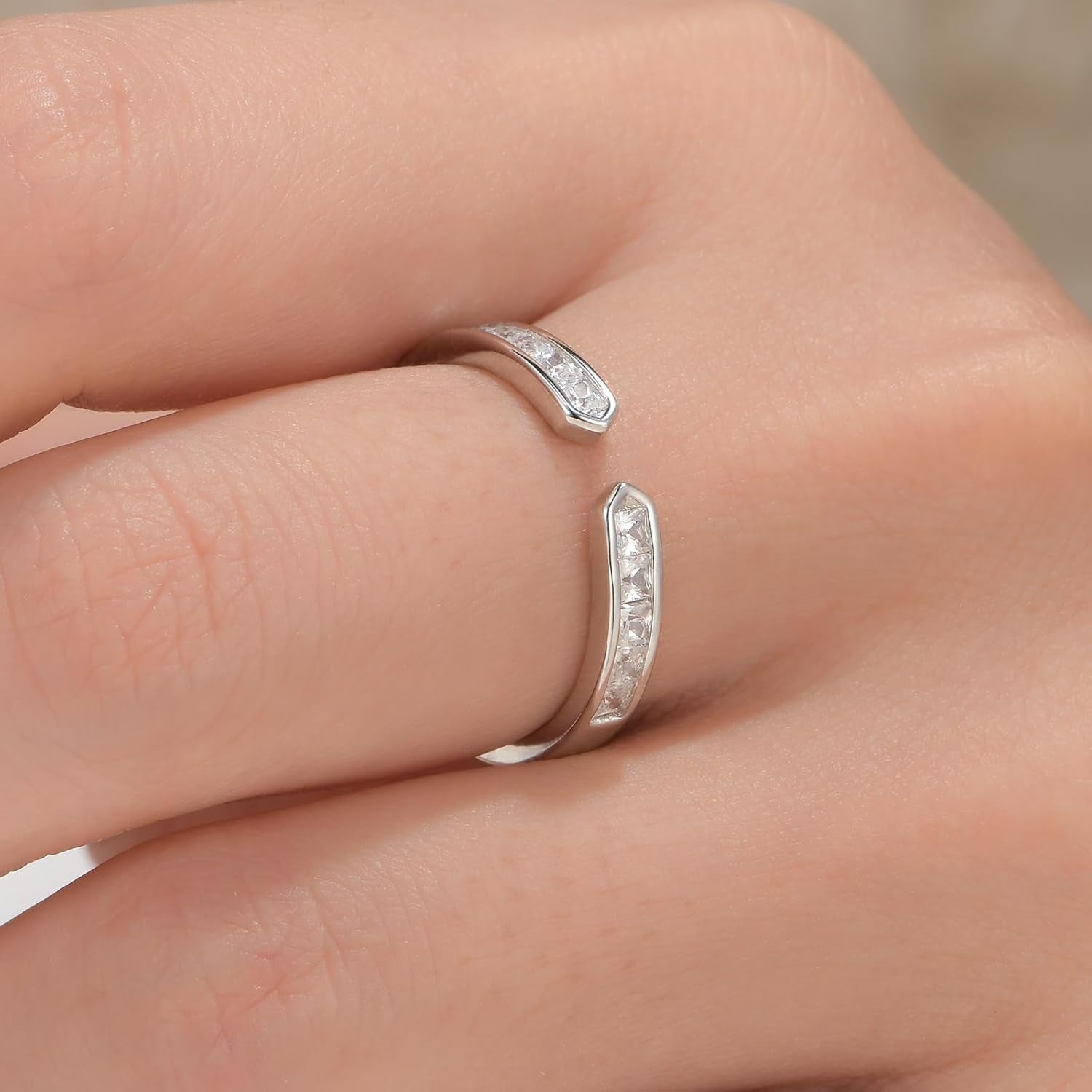 925 Sterling Silver Open Wedding Bands for Women Anniversary Eternity Stackable Rings Cubic Zirconia