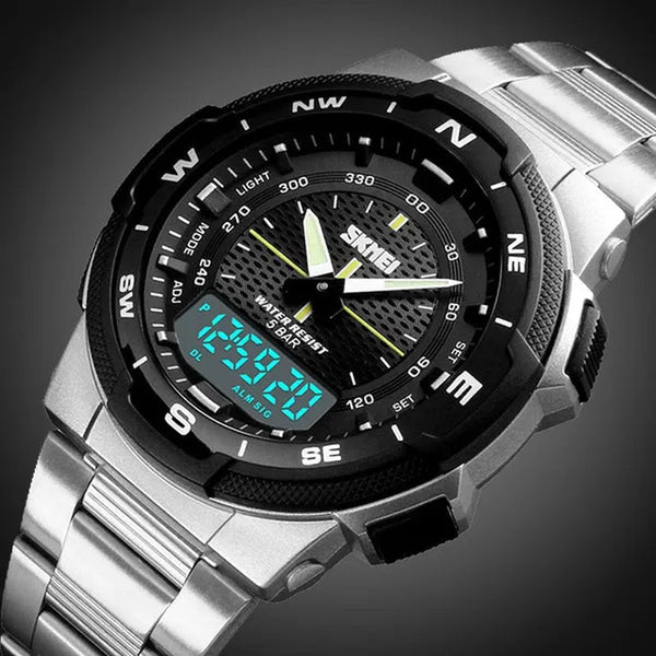 Fashion SKMEI 1370 Men's Digital Watch Outdoor Sports Waterproof Male Business Watches Golden Stainless Steel Wristwatch