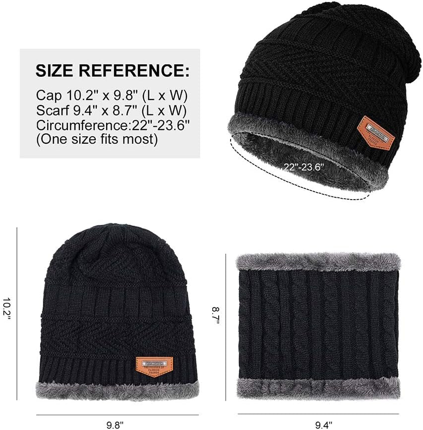 Warm Winter Beanie Hat & Scarf Set Stylish Knit Skull Cap for Men Women