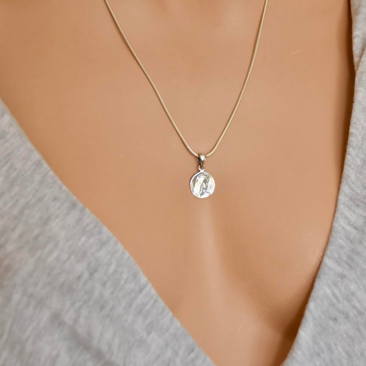 Small Mother of God Pendant Sterling Silver 925 Saint Mary Religious Necklace round Charm Jewelry