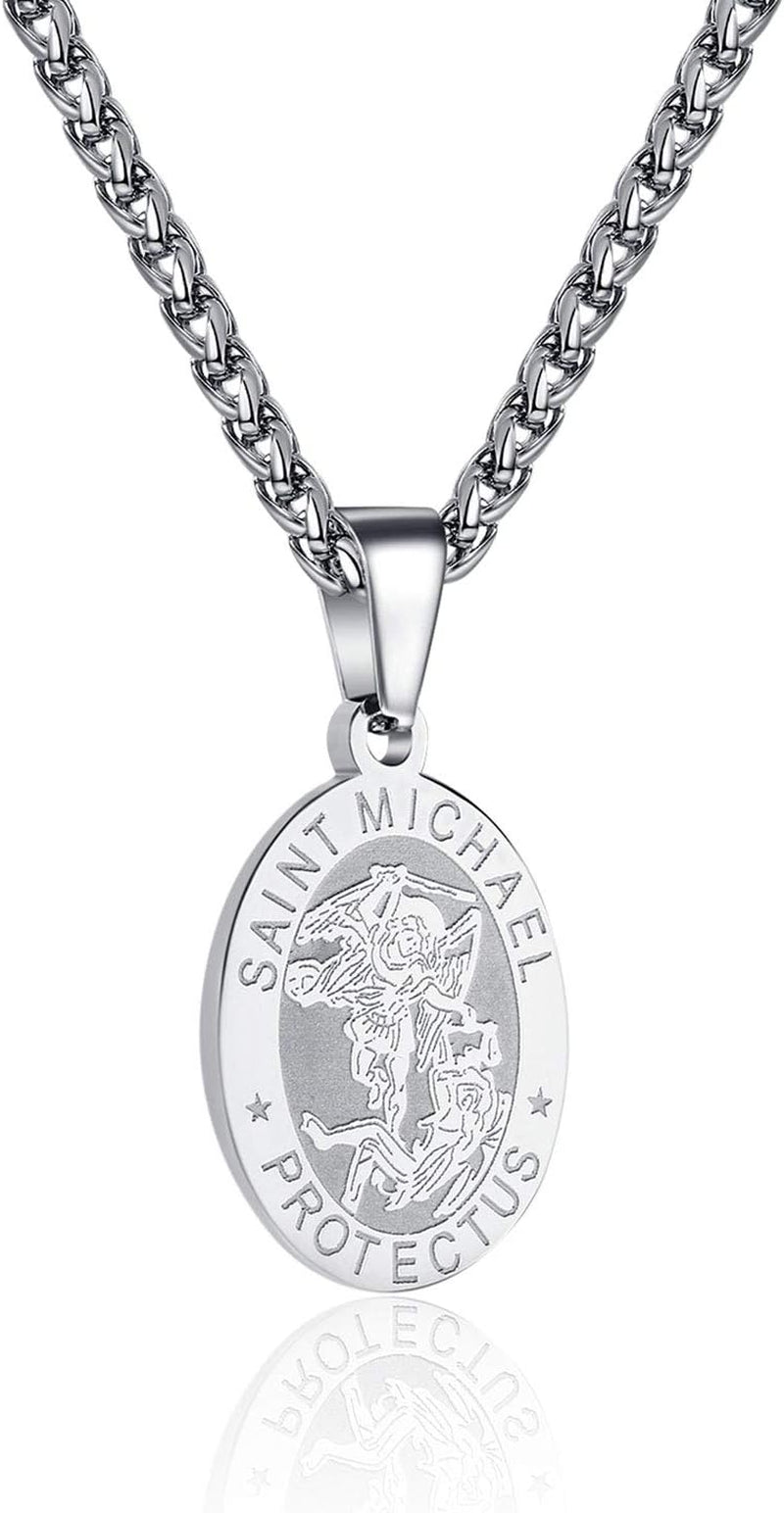 Saint Christopher/Michael/Anthony/Jude/Joseph Medal Necklace for Men Women，Stainless Steel Oval Saint Patron Medal Religious Catholic Amulet Gifts