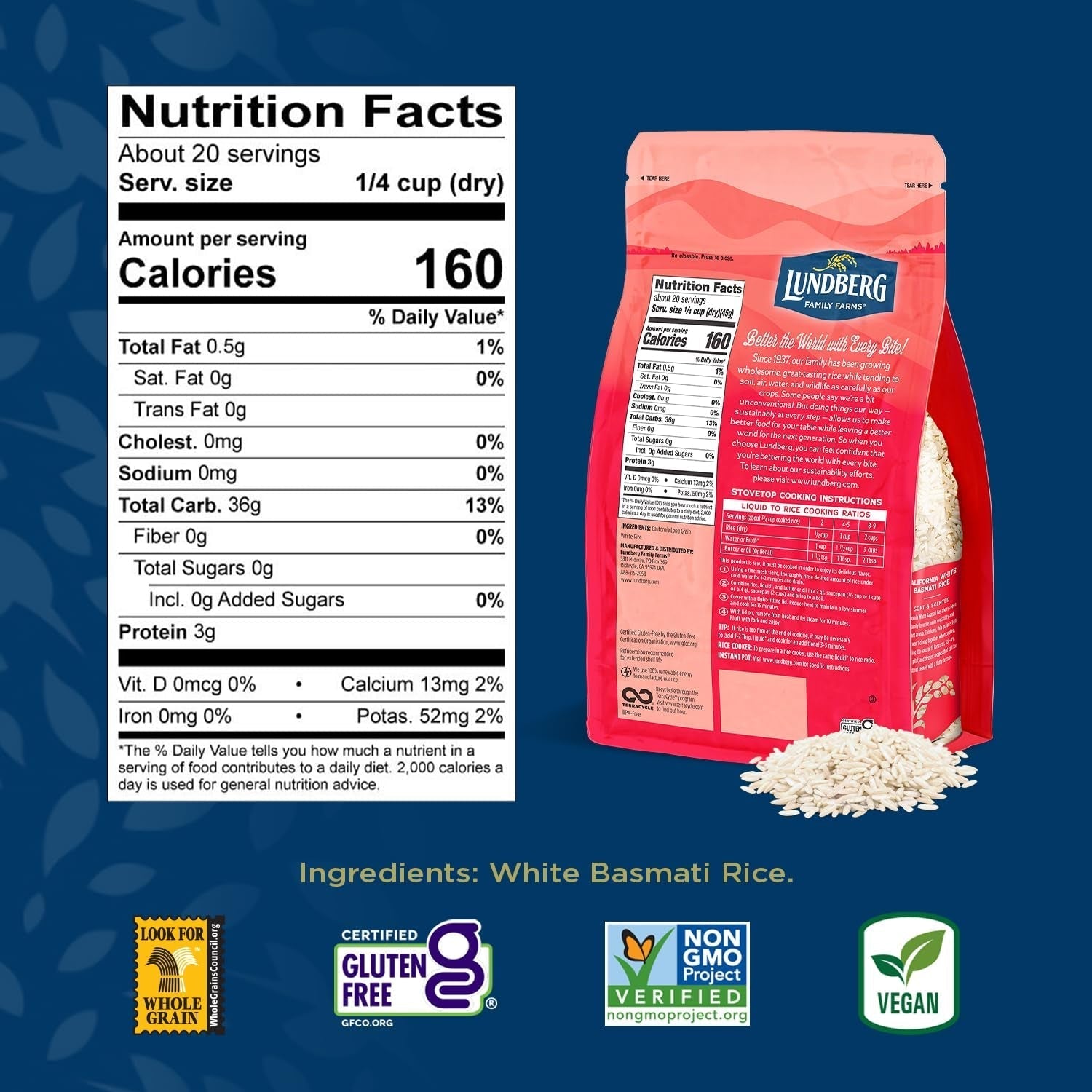 Basmati Rice, Long Grain White Rice - Non-Sticky, Fluffy, Nutty, Aromatic Rice, Vegan Food, Healthy Meals, Gluten-Free Rice Grown in California, 32 Oz