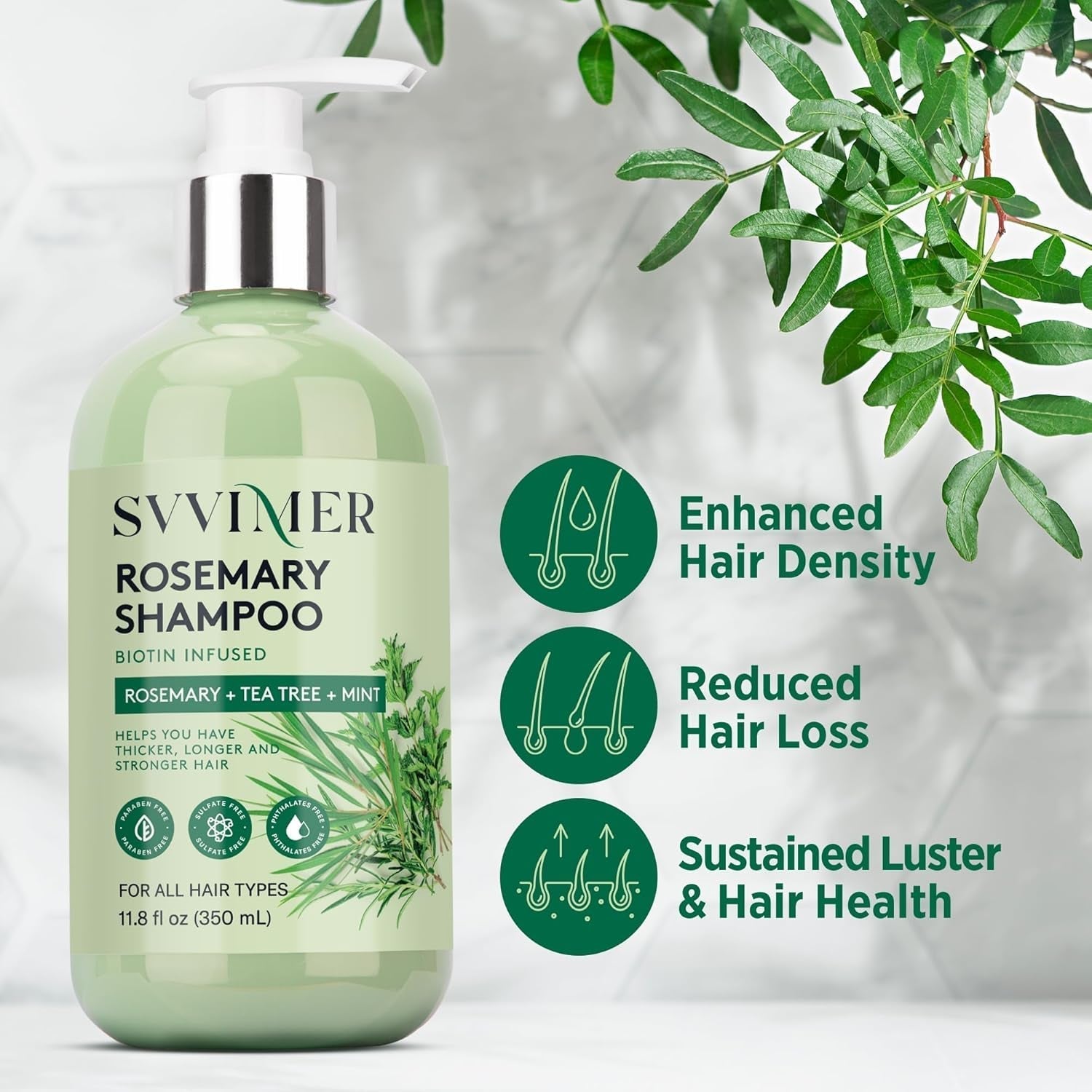Rosemary Hair Growth Shampoo: Thickening and Regrowth Formula for Men & Women - Rosemary Mint Strengthening Shampoo with Tea Tree Oil Biotin - for Thinning Hair and Hair Loss 11.8 Fl.Oz