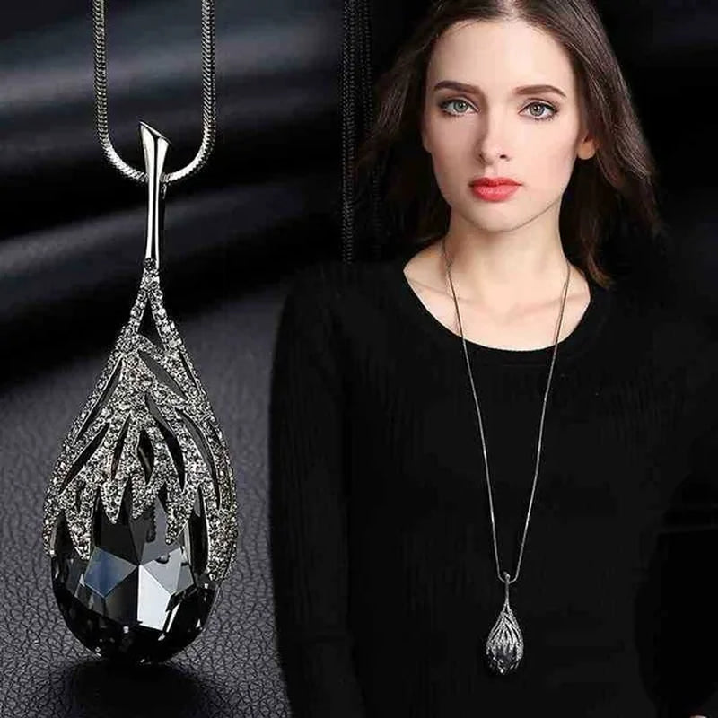 Fashion Crystal Diamond Water Dripping Sweater Chain Women's Geometric Long Necklace