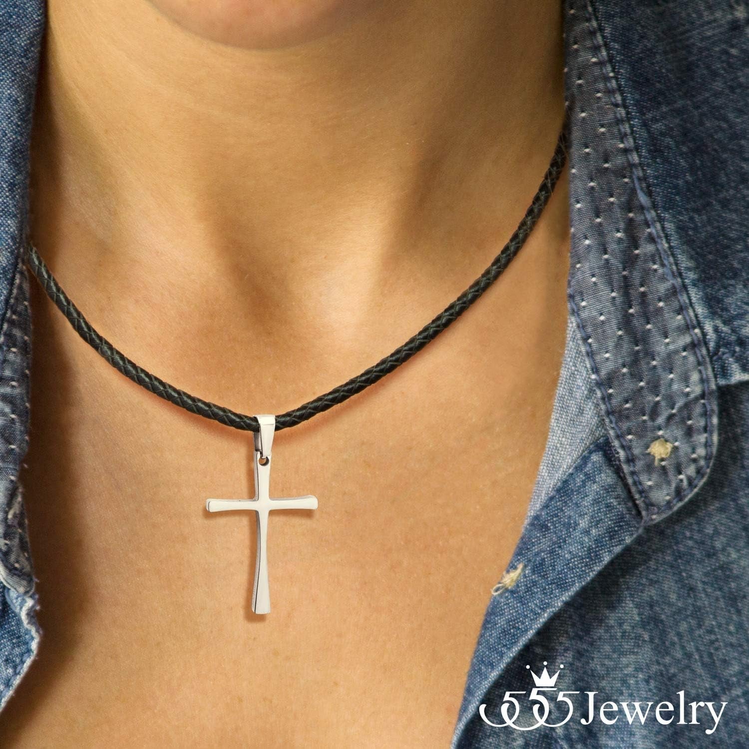Stainless Steel Cross Braided Rope Cord Necklace for Men Women 18-24'' Inches