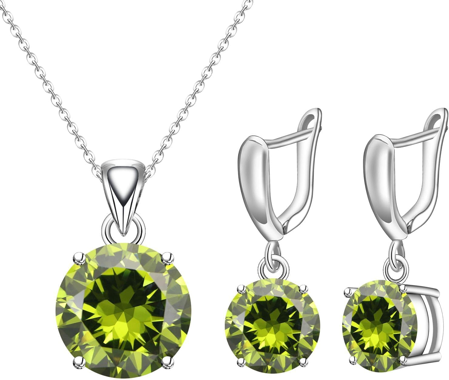 round Cubic Zirconia Necklace and Earrings Set for Women, Daily Party Prom Wedding Jewelry Sets, Valentine'S Day/Christmas/Mother'S Day/Birthday/Birthstone Gift for Wife/Mother/Friend/Sister/Daughter