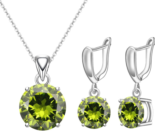 round Cubic Zirconia Necklace and Earrings Set for Women, Daily Party Prom Wedding Jewelry Sets, Valentine'S Day/Christmas/Mother'S Day/Birthday/Birthstone Gift for Wife/Mother/Friend/Sister/Daughter