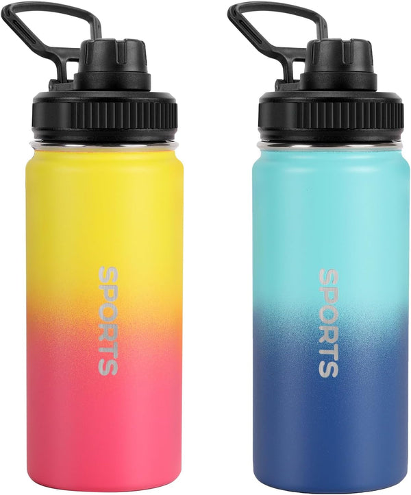 16Oz Water Bottle 2 Pack, Sport Drinking Bottles Stainless Steel Leak Proof, Double Walled Vacuum Insulated Tumbler, Metal Gym Travel Mug Togo, Insulated Cup for Men, Women, Kids (Gradient)