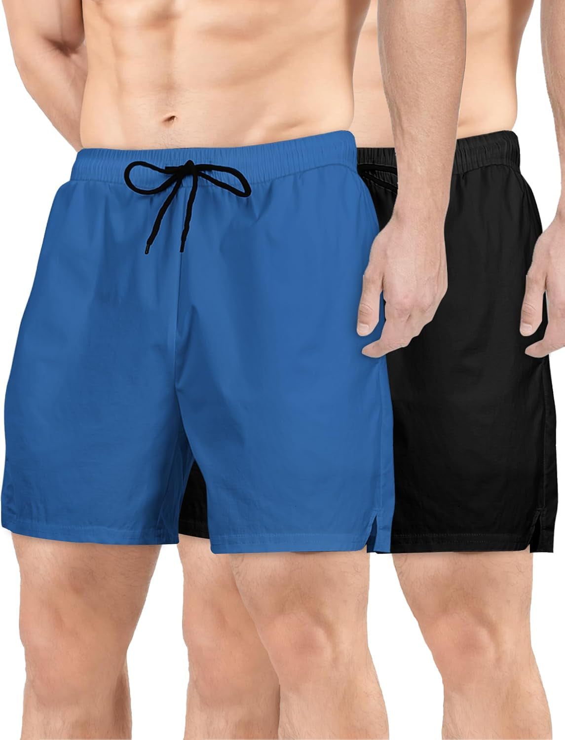 2 Pack Mens Athletic Shorts 5 Inch Inseam Workout Gym Running Shorts for Men Quick Dry Lightweight Summer Shorts Black Blue X-Large