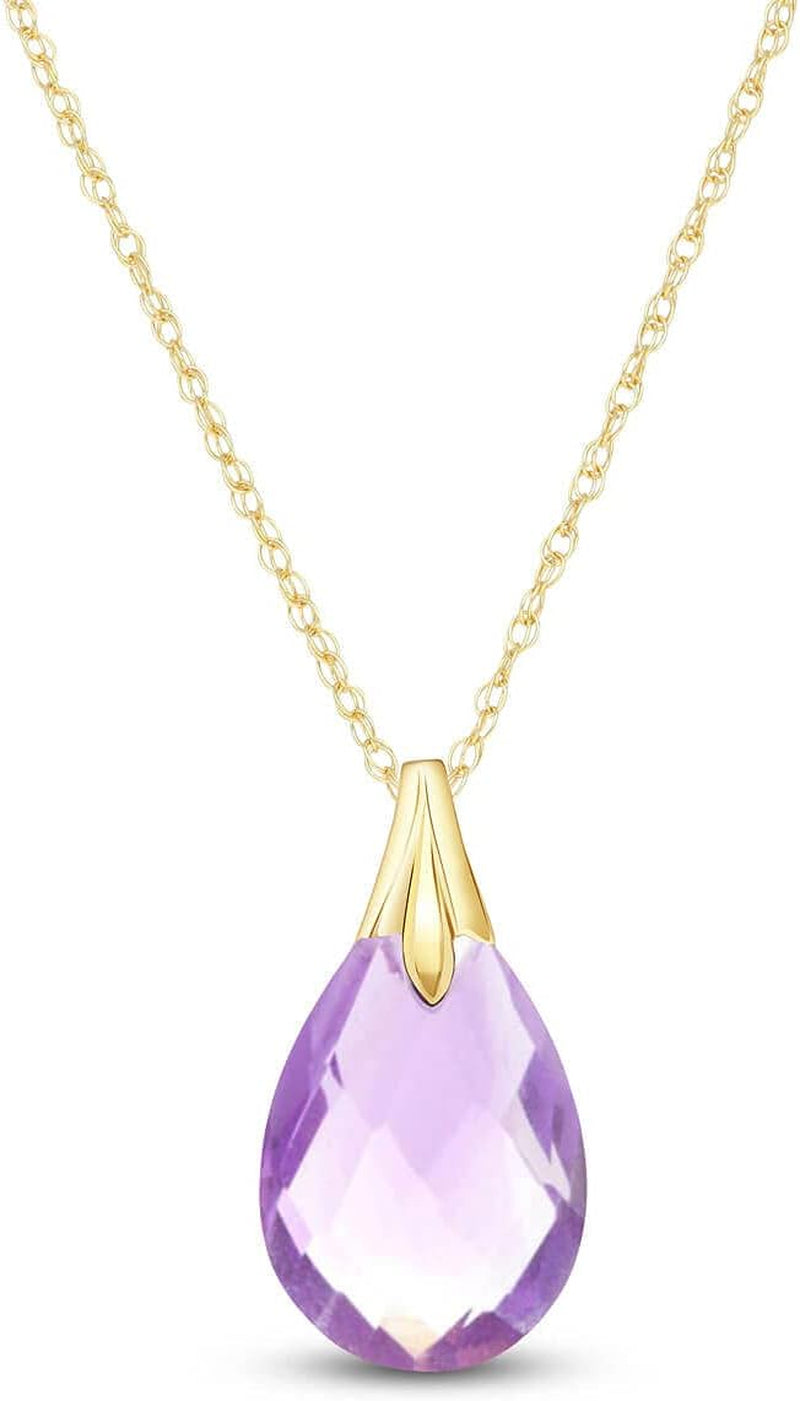 9K Gold Purple Amethyst Teardrop Shape Pendant Necklace, Natural AAA Briolette Cut, 18-24 Inches, Genuine Gemstone