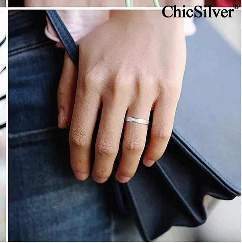 ChicSilver 925 Sterling Silver Rings Skinny Sandblast Finish Resistant Comfort Fit Wedding Band 3mm Ring Size 4-12