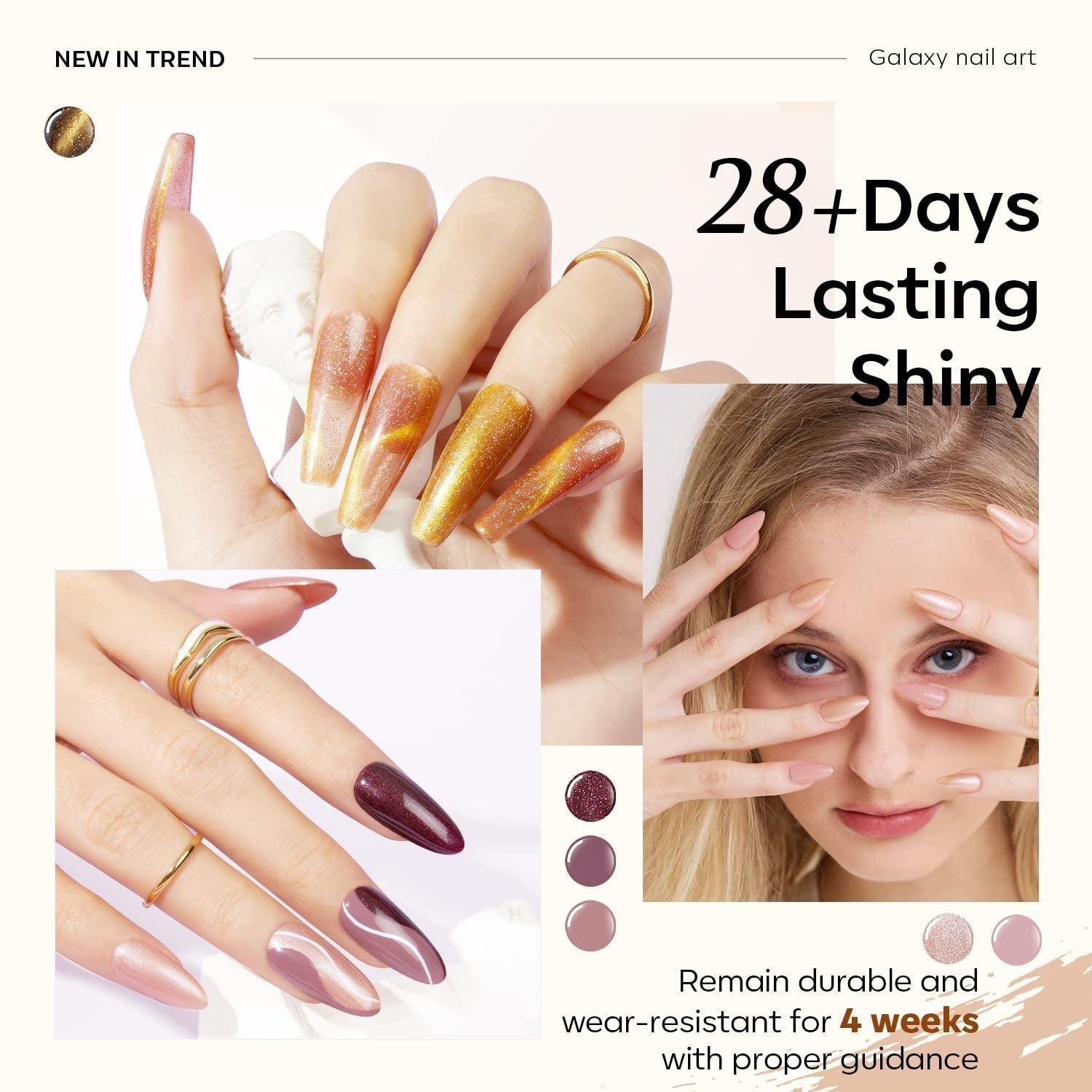 Gel Nail Polish Set, 6 Colors Nude Brown Gel Polish Glitter Burgundy Shiny Champagne Gold Magnetic Cat Eye Effect Sparkle Stunning Home Nail Art Kit Gift for Girl Women